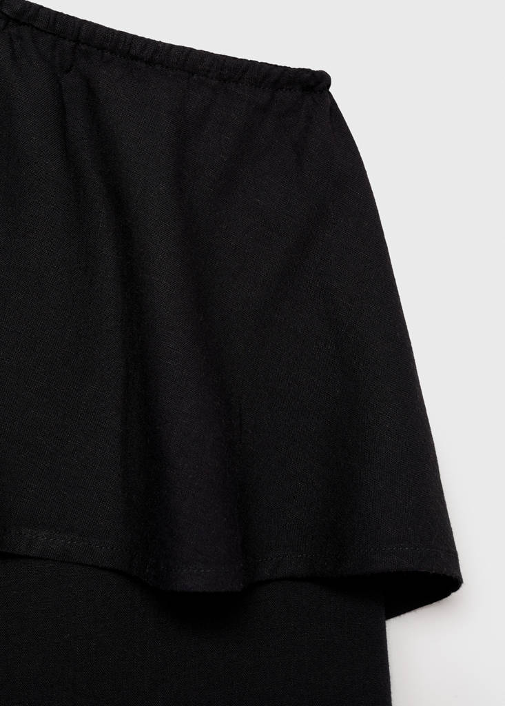 Ruffled linen dress — Black