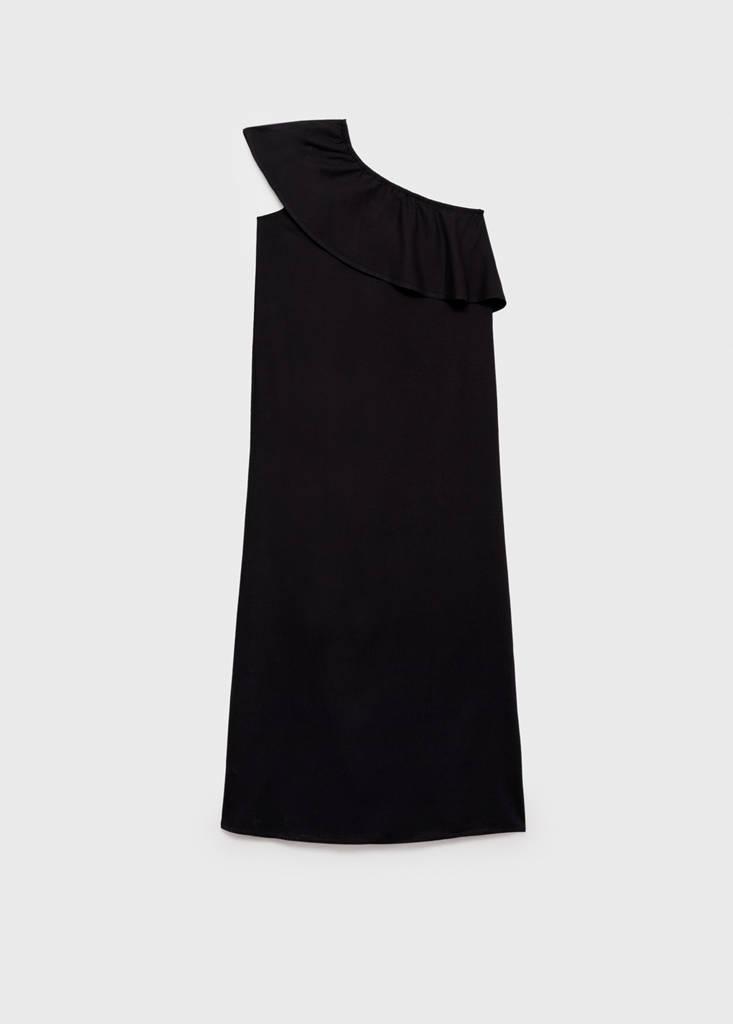 Ruffled linen dress — Black