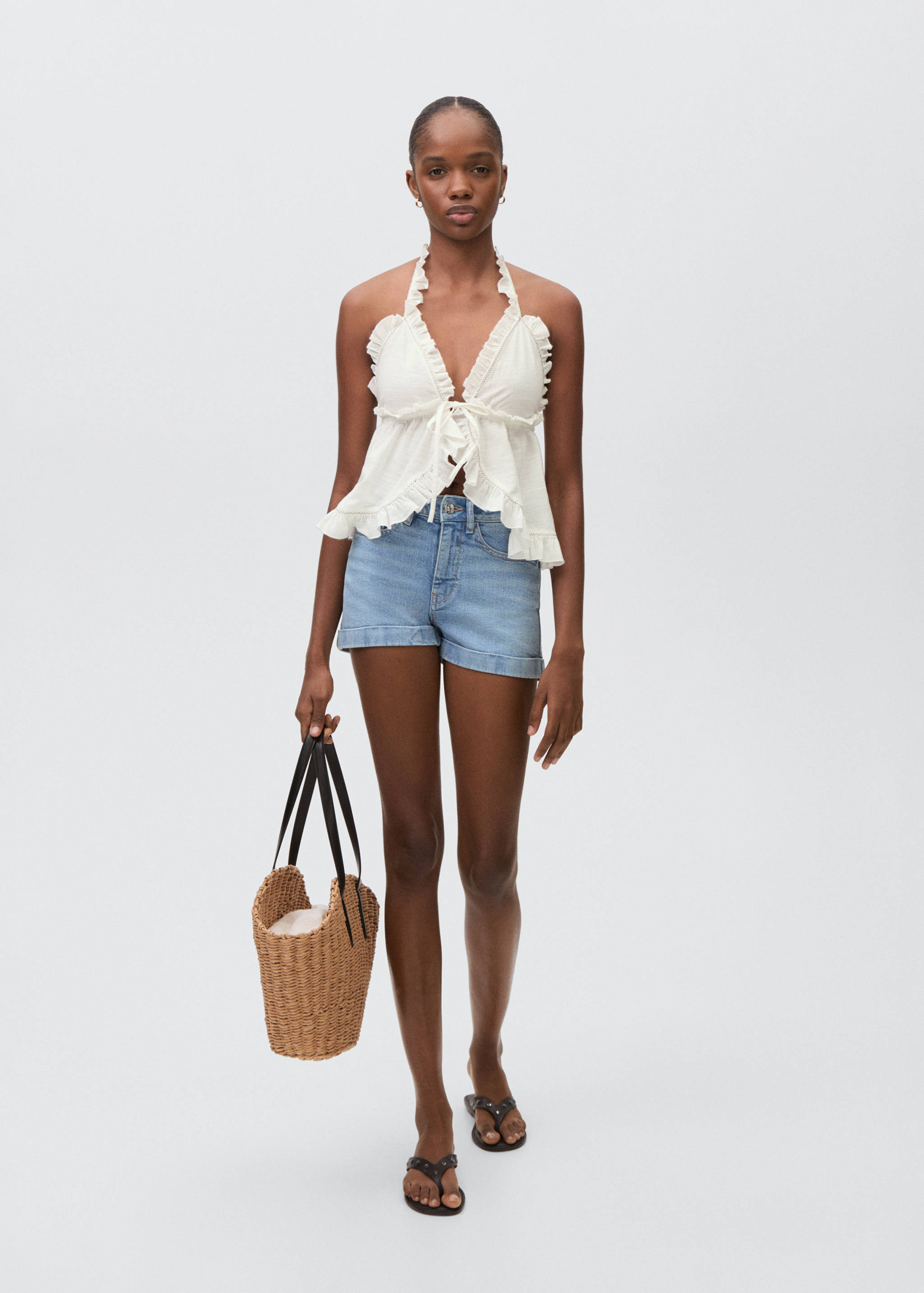 Denim shorts with turned-up hem - General plane