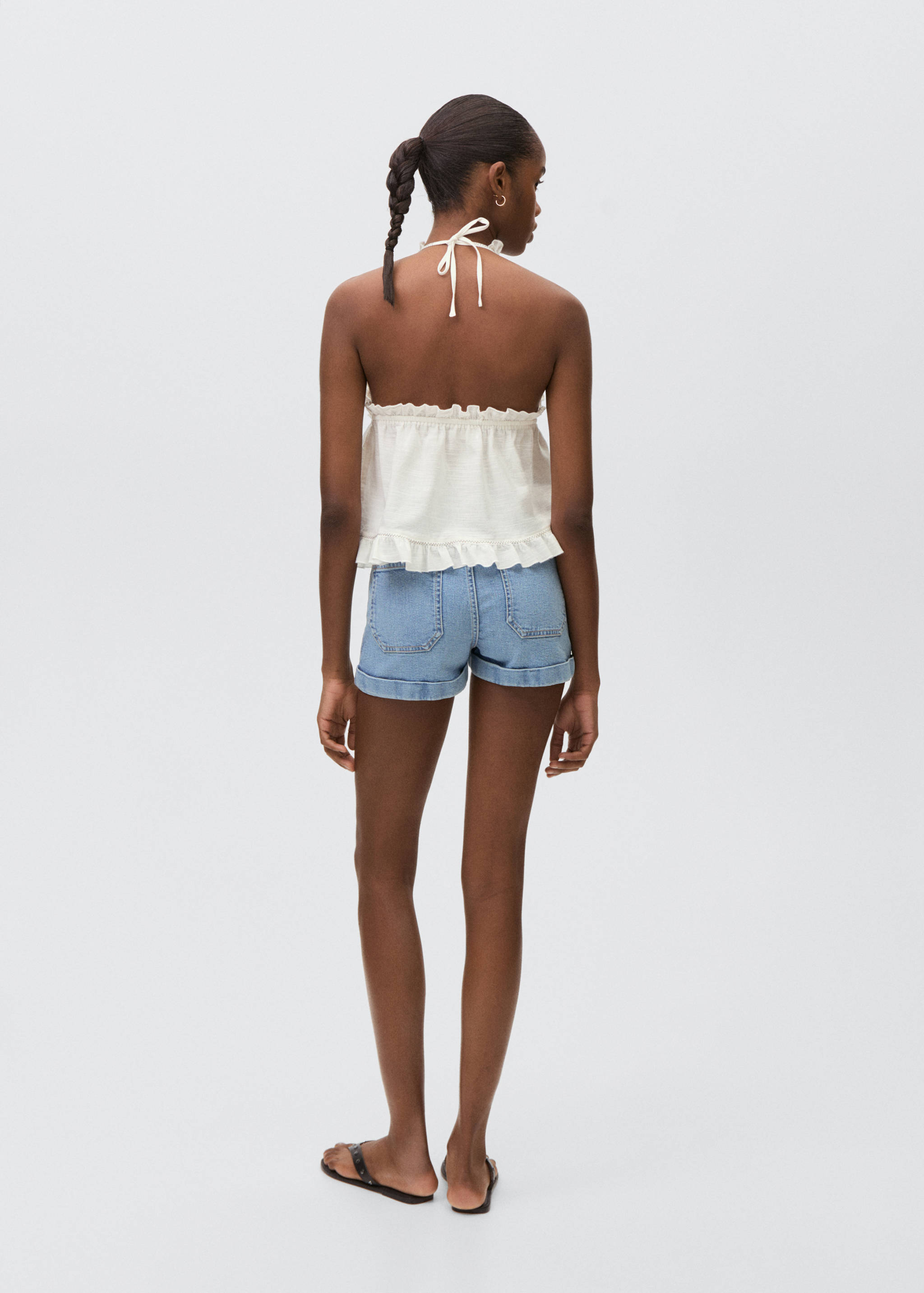 Denim shorts with turned-up hem - Reverse of the article