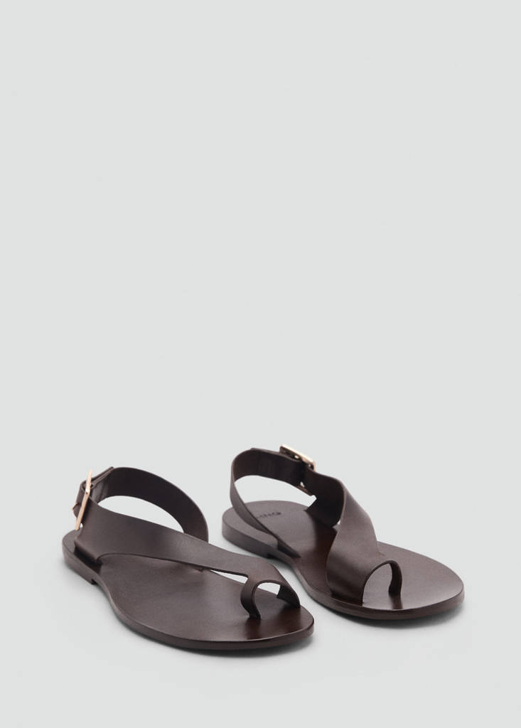 Leather sandals with cross strap — Chocolate