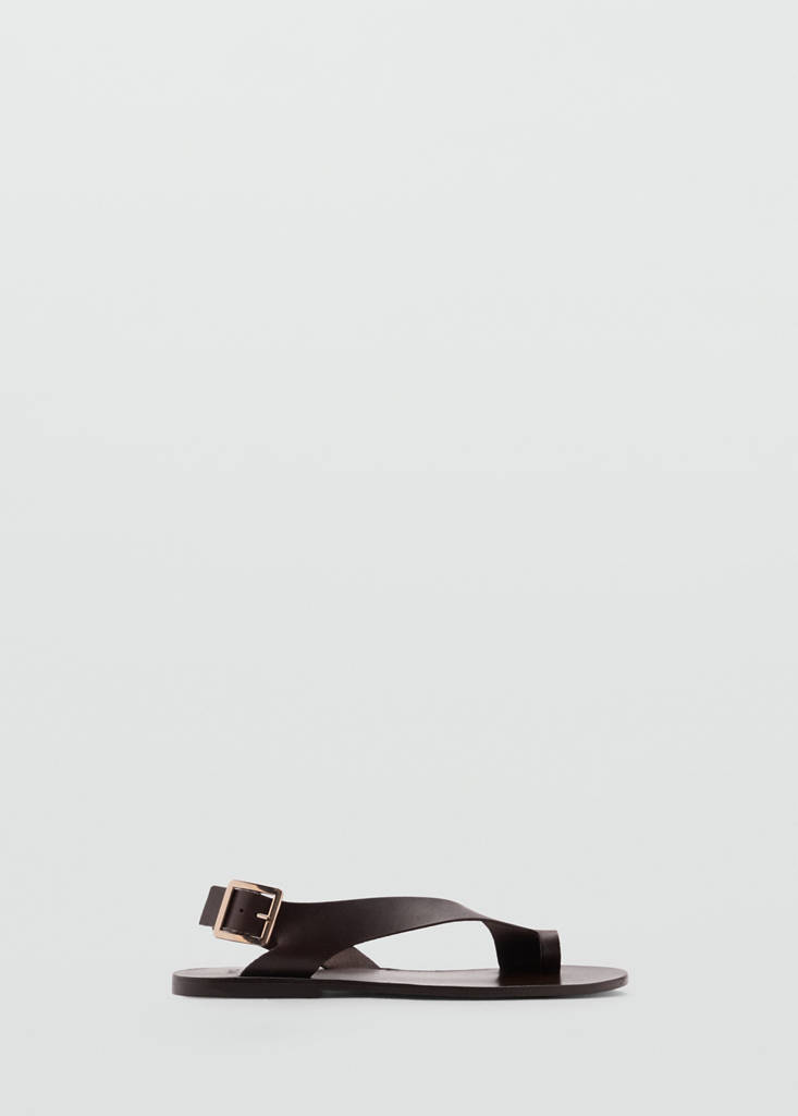 Leather sandals with cross strap — Chocolate
