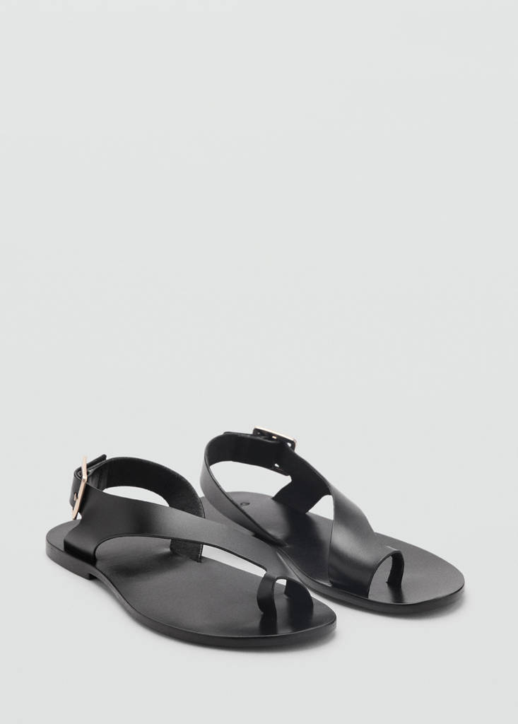 Leather sandals with cross strap — Black
