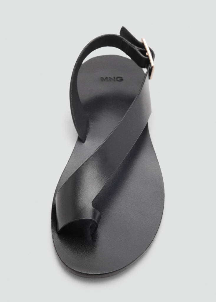 Leather sandals with cross strap — Black