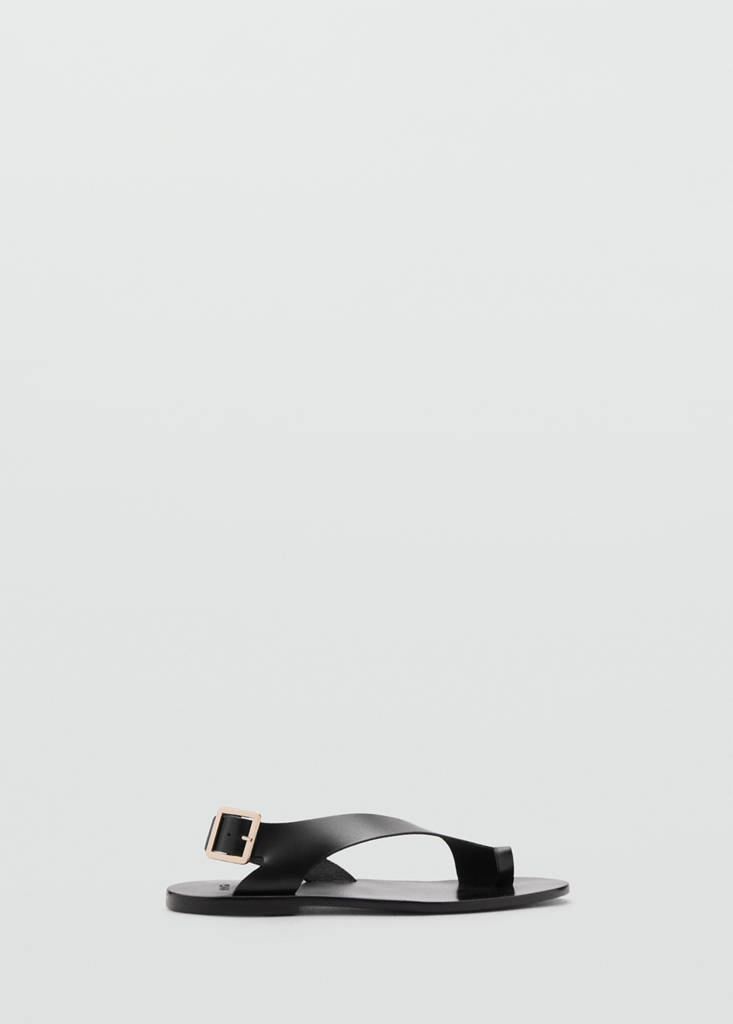 Leather sandals with cross strap — Black