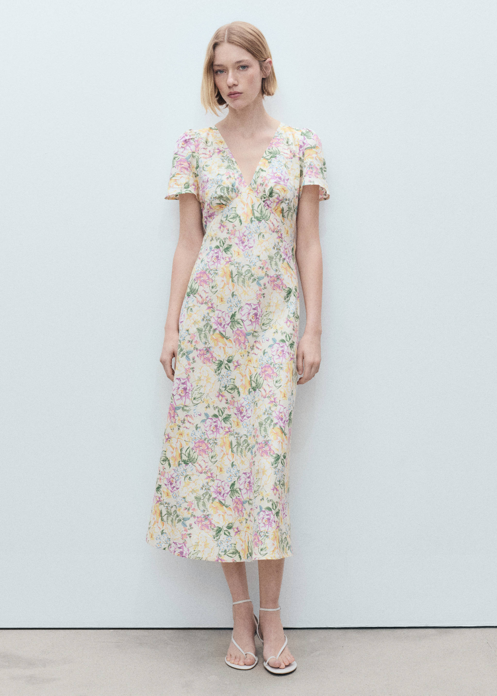 Floral linen-blend dress - General plane