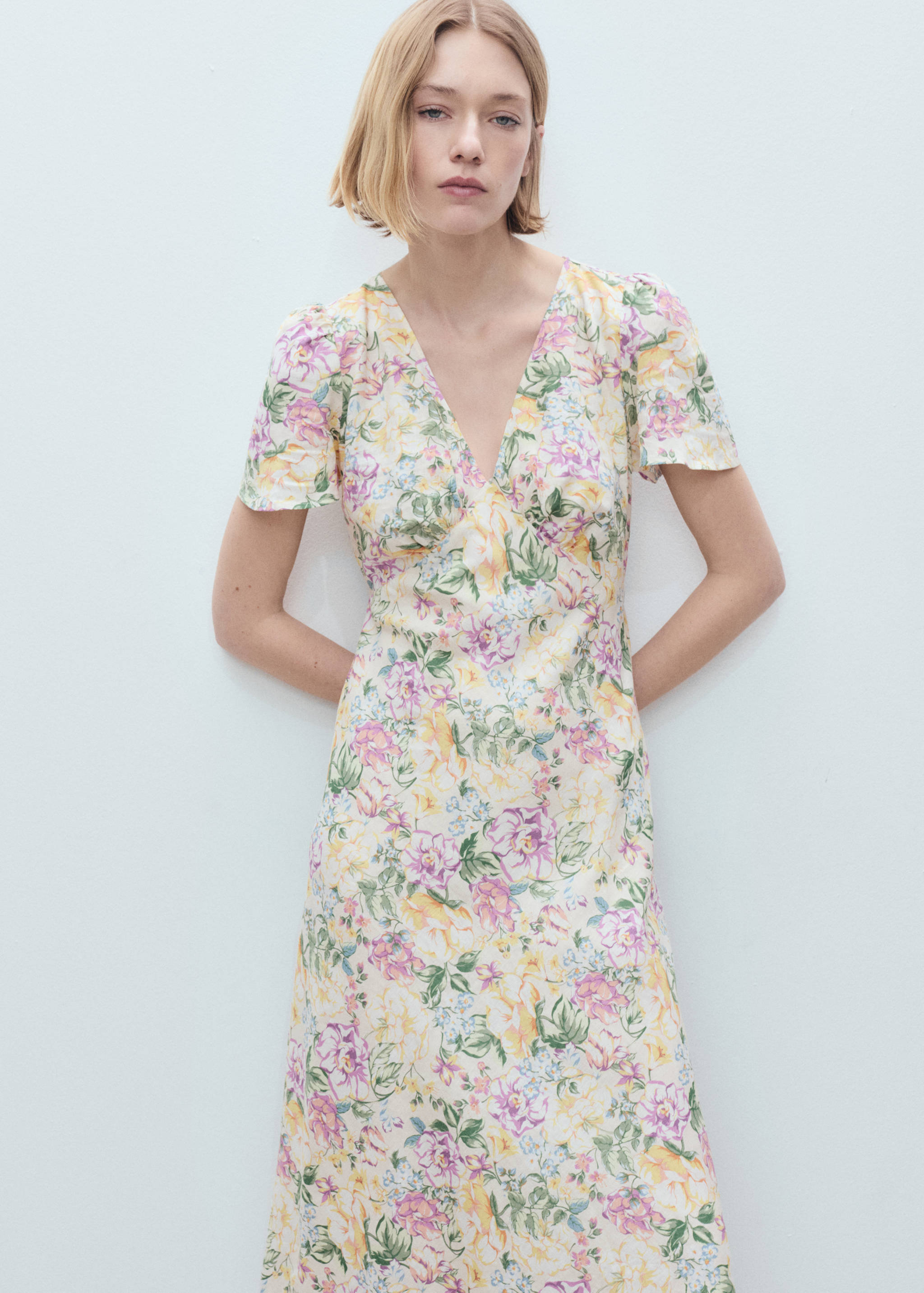 Floral linen-blend dress - Medium plane