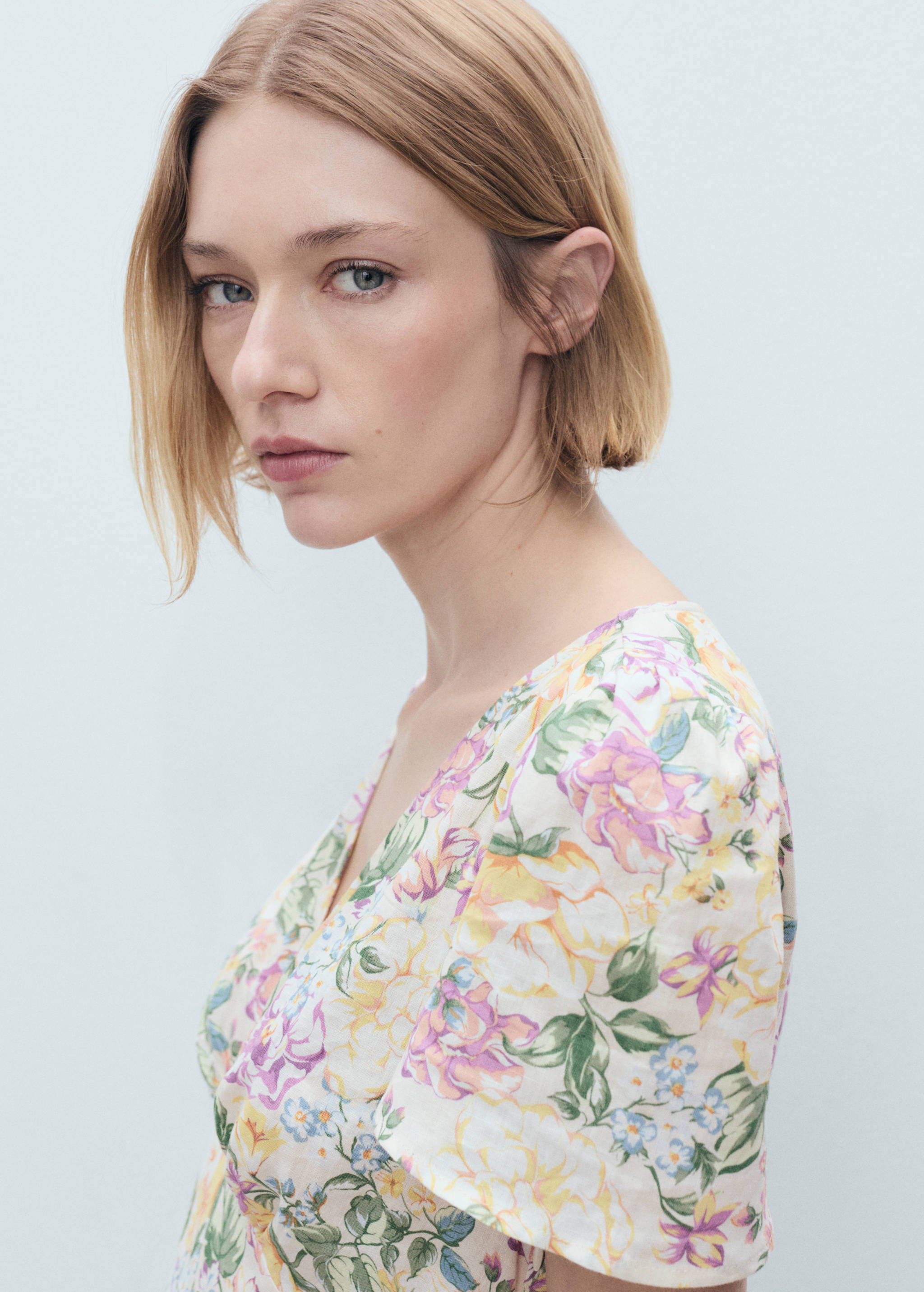 Floral linen-blend dress - Details of the article 1