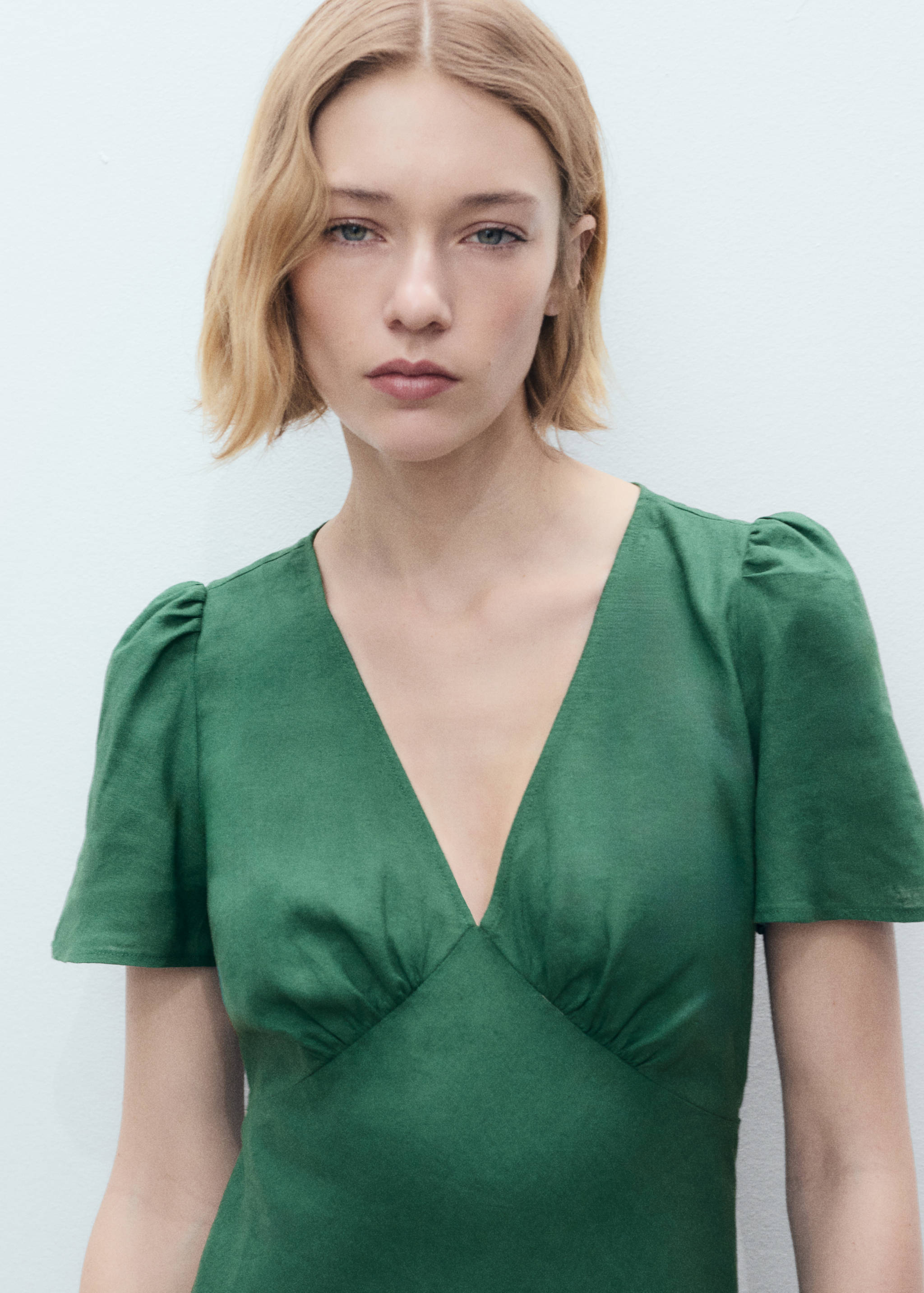 Floral linen-blend dress - Details of the article 1