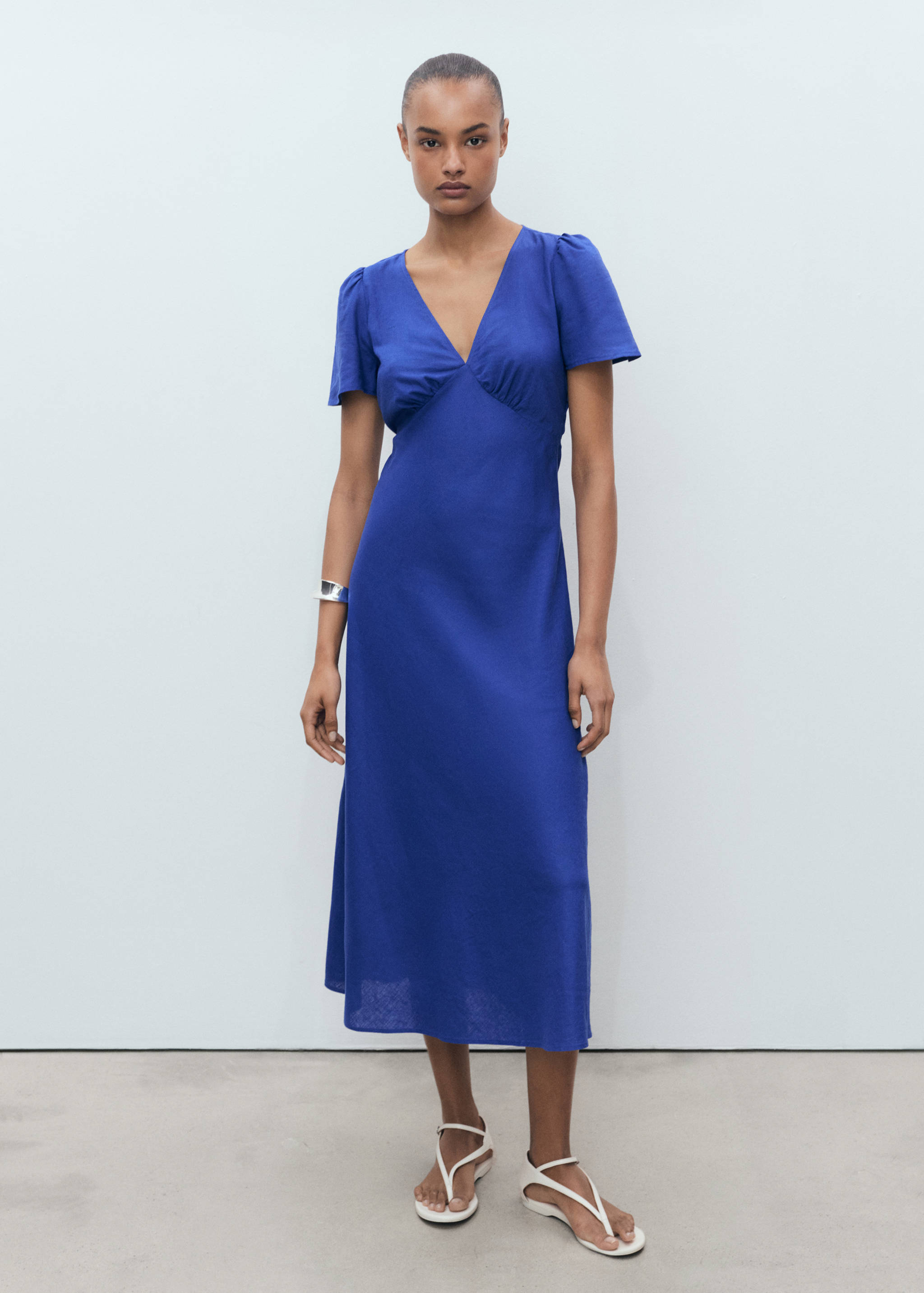 Floral linen-blend dress - General plane