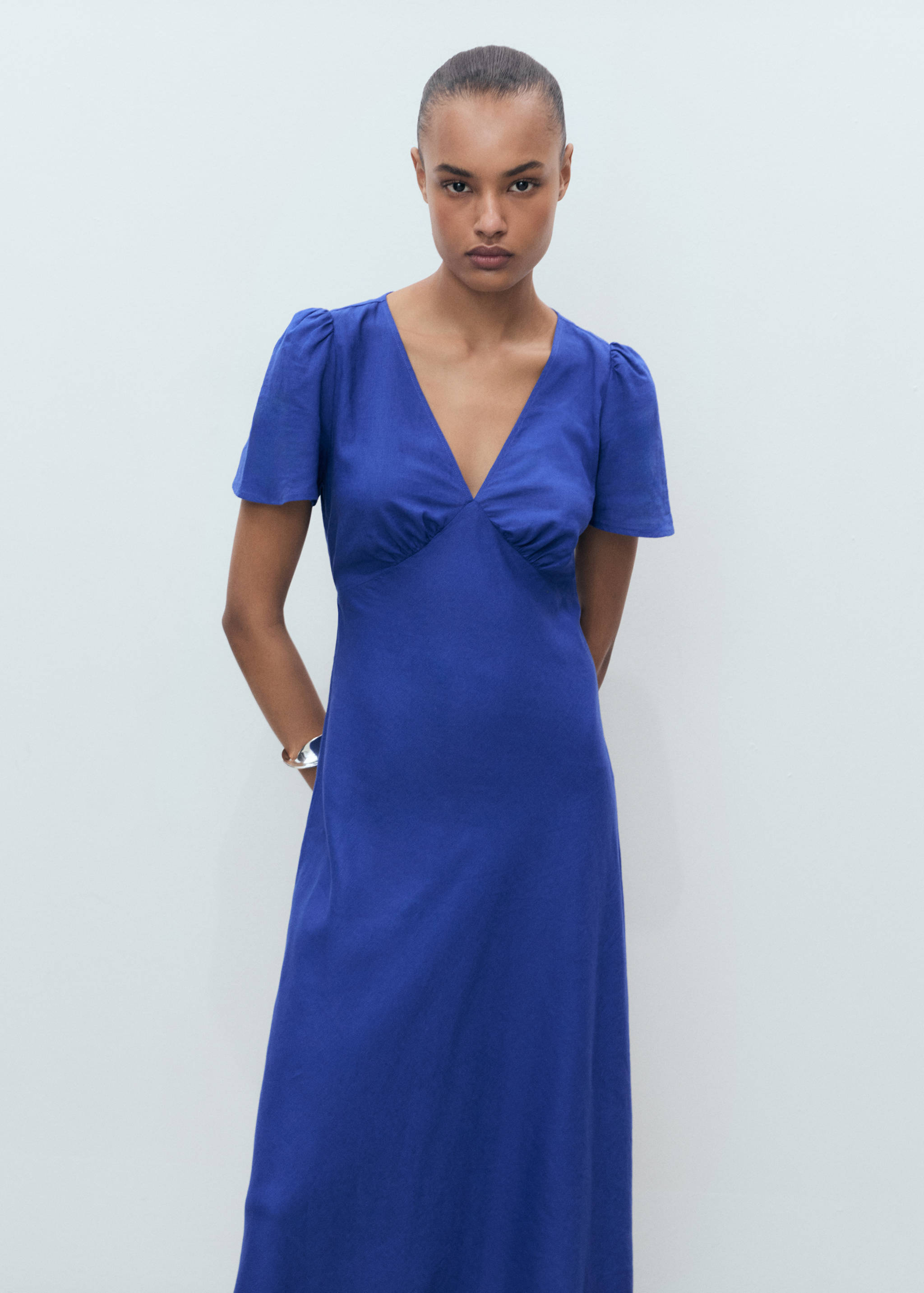 Floral linen-blend dress - Medium plane