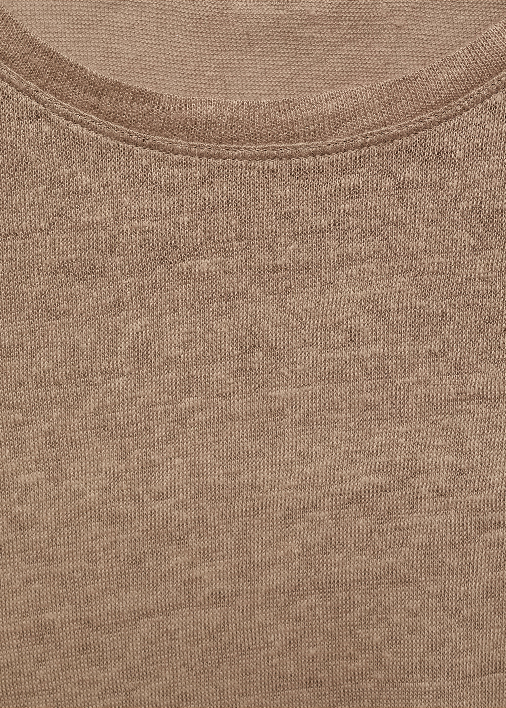 Short-sleeved linen t-shirt - Details of the article 8, Light/Pastel Brown. Ref: 87057167-00.