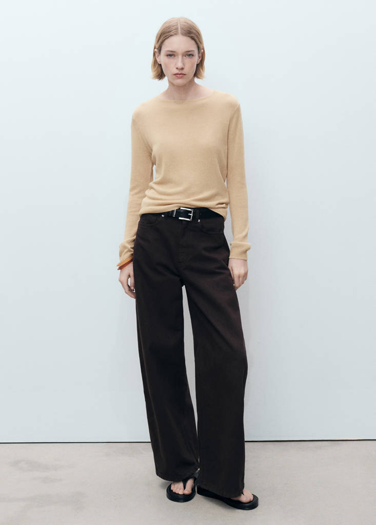 Linen-blend boat-neck sweater — Medium Brown