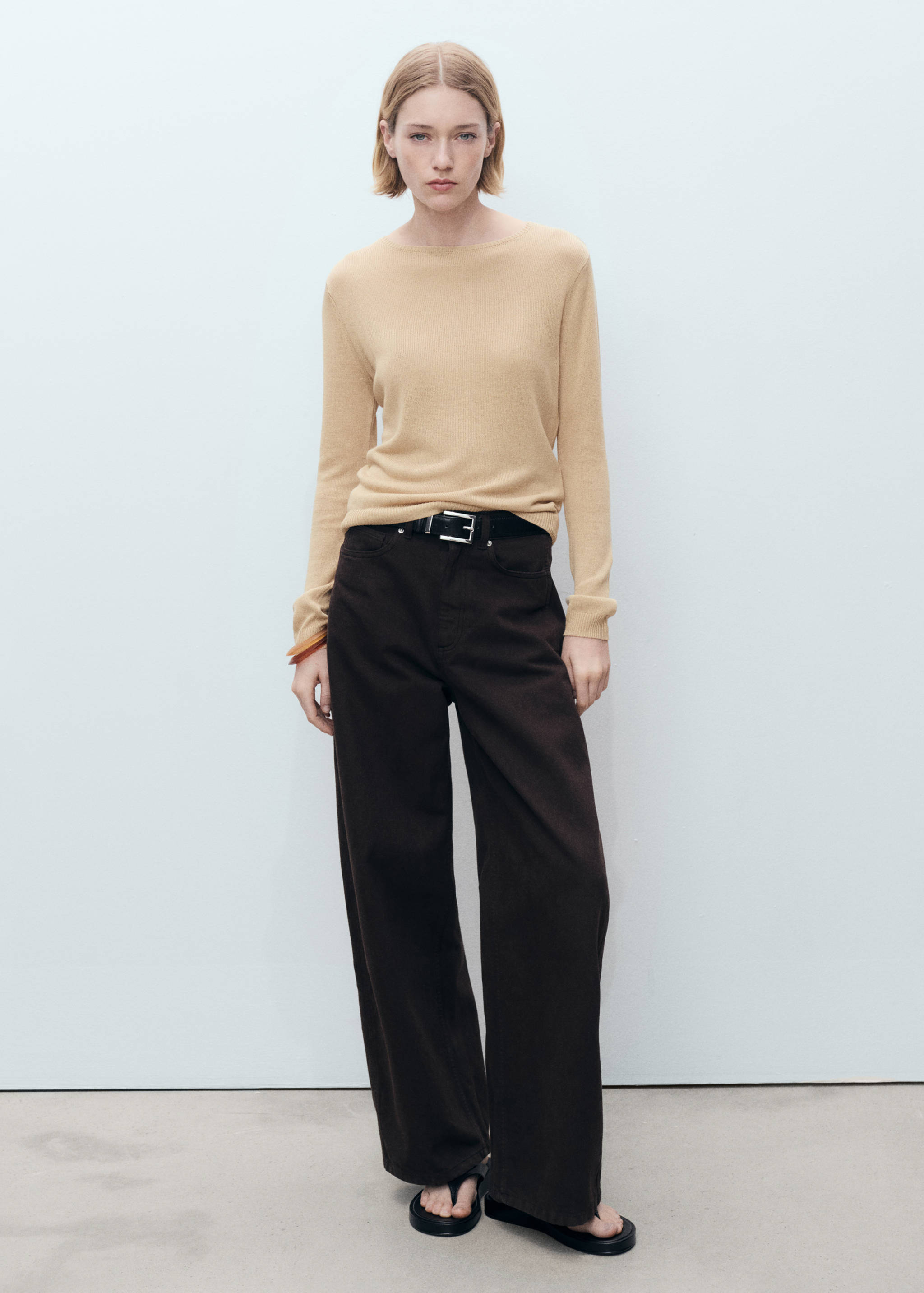 Camisola com gola de barco e mistura de linho - Plano geral