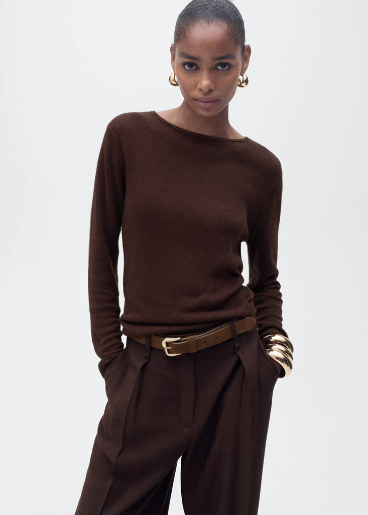 Linen-blend boat-neck sweater — Chocolate