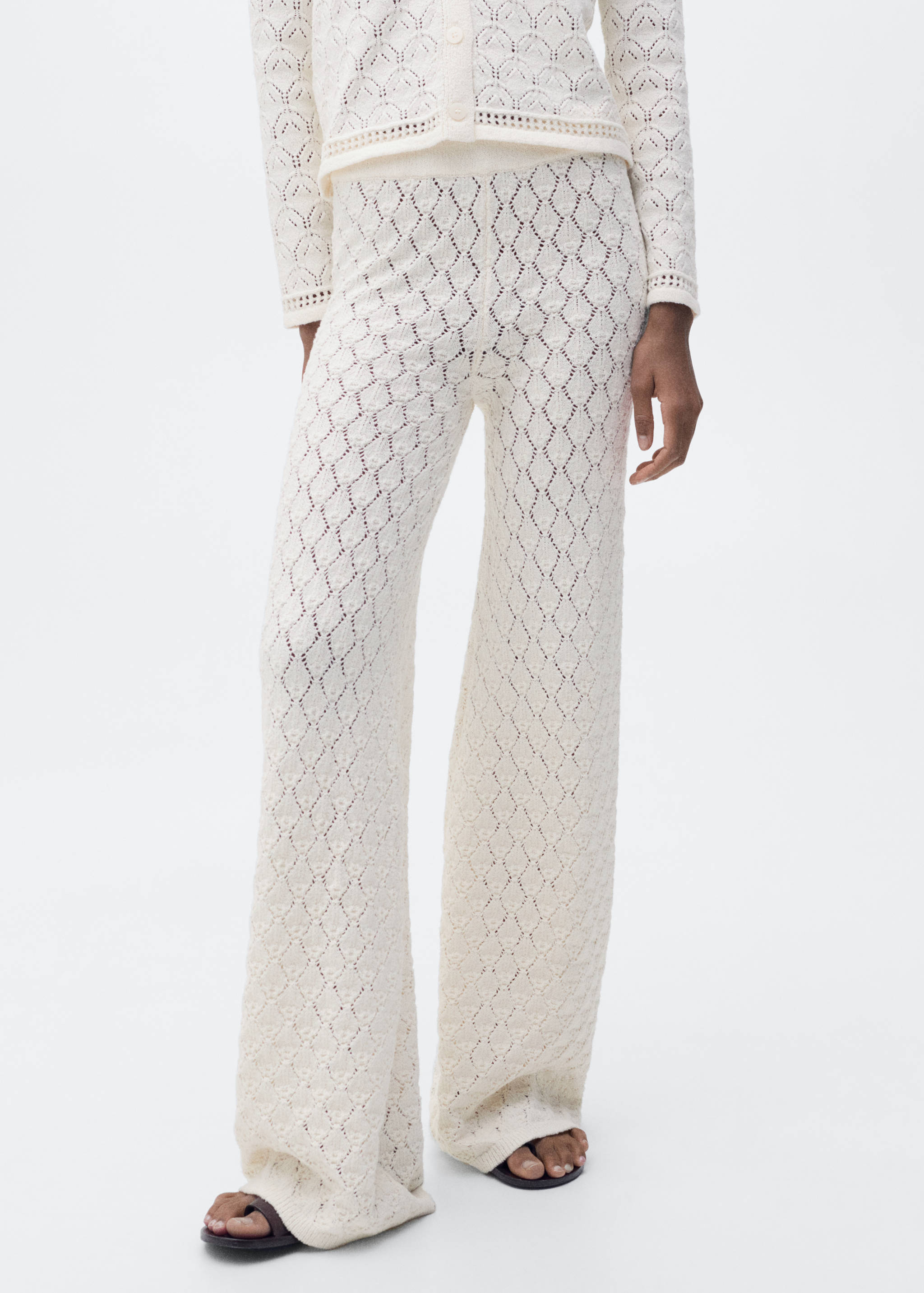 Straight-fit openwork knitted trousers - Medium plane