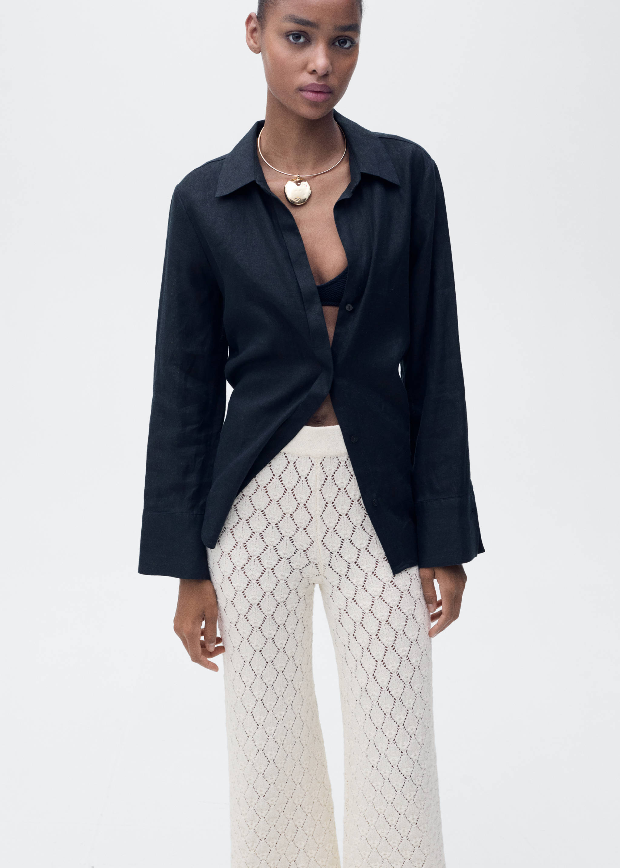 Straight-fit openwork knitted trousers - Details of the article 2