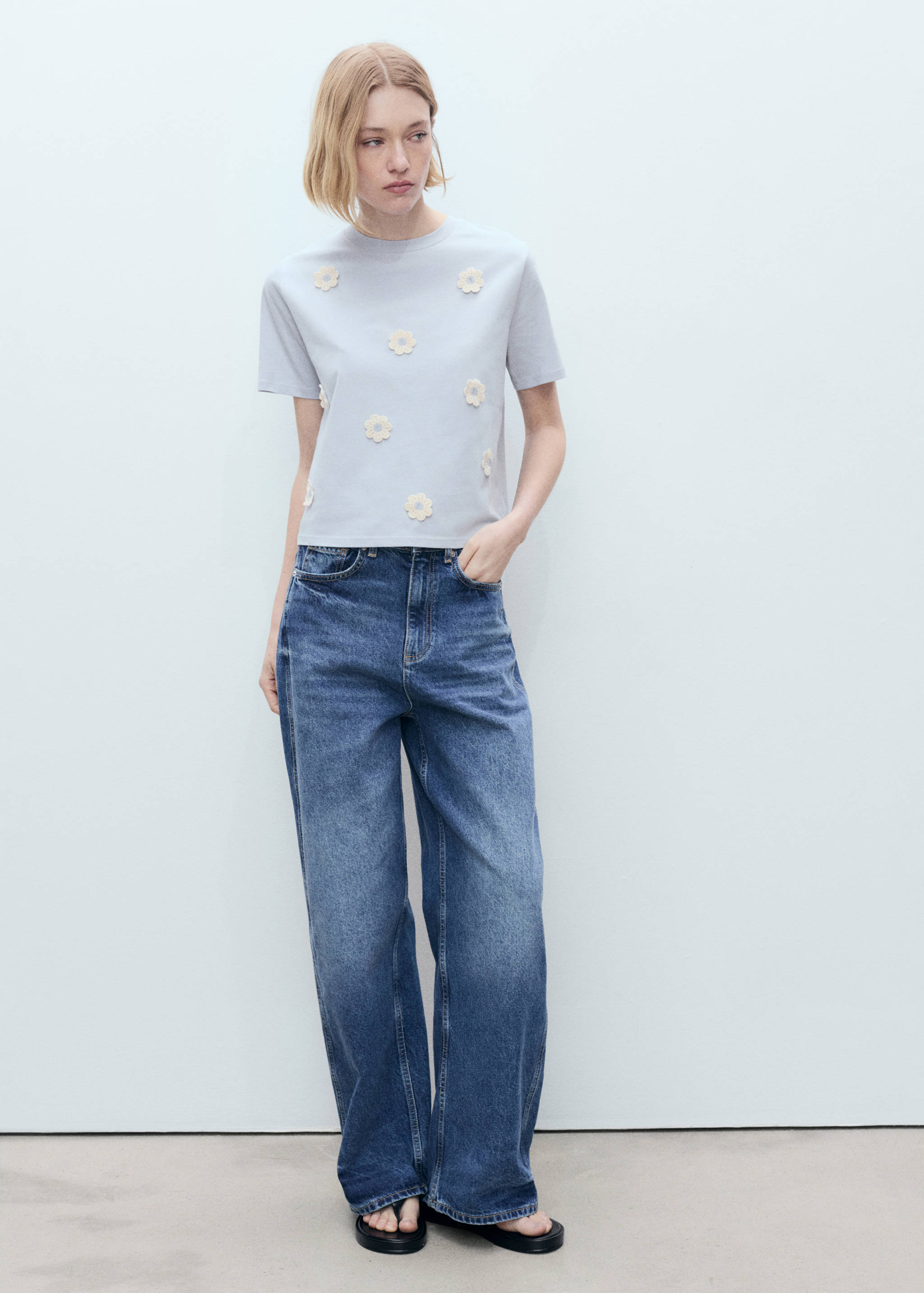 Cotton T-shirt with flower detail - General plane