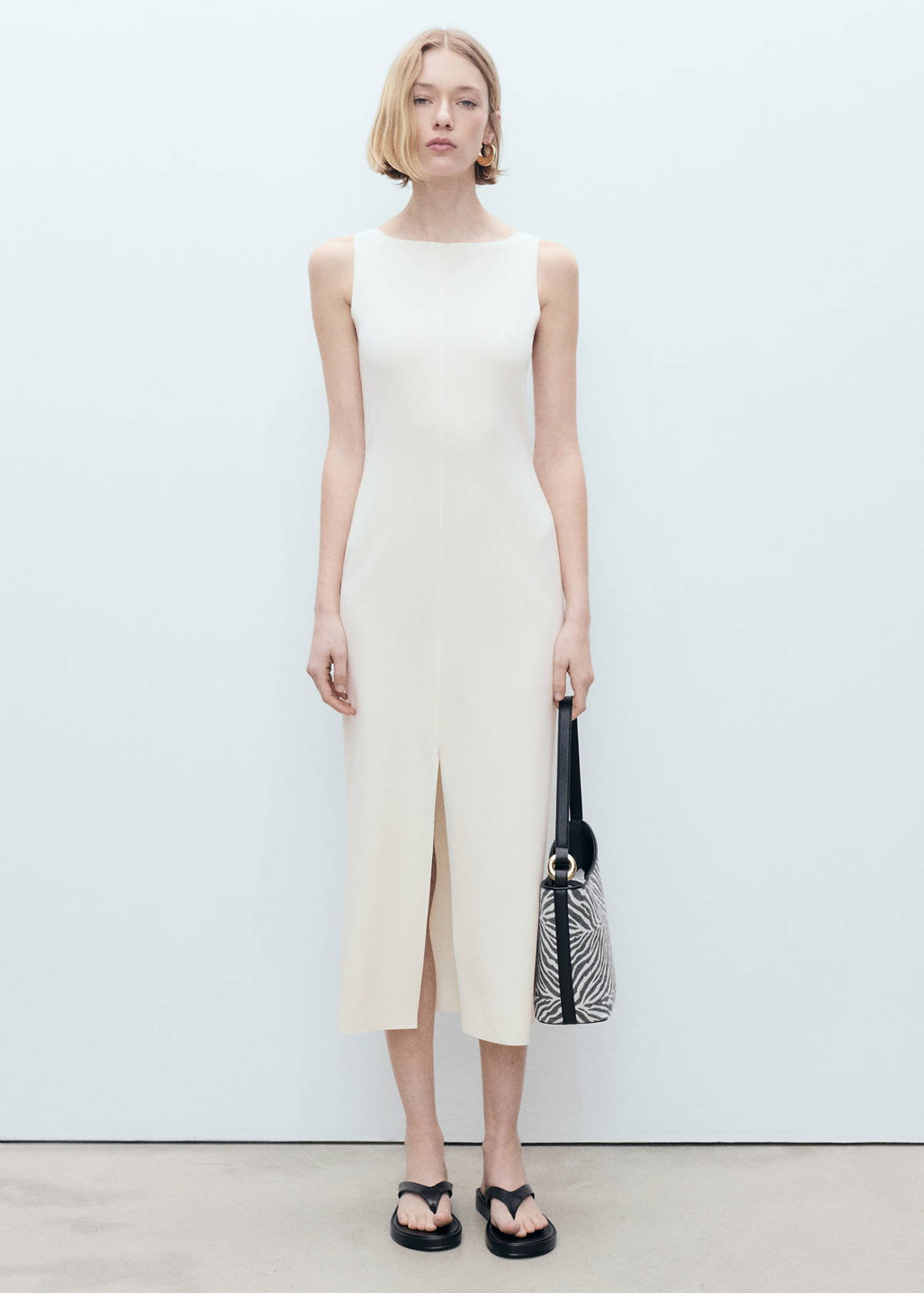 Boat-neck knitted dress — Ecru