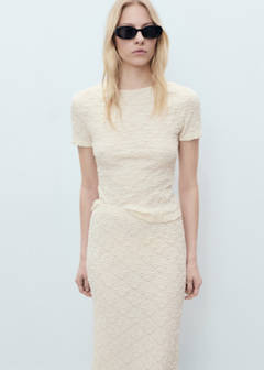 Textured cotton-blend t-shirt — Ecru 1