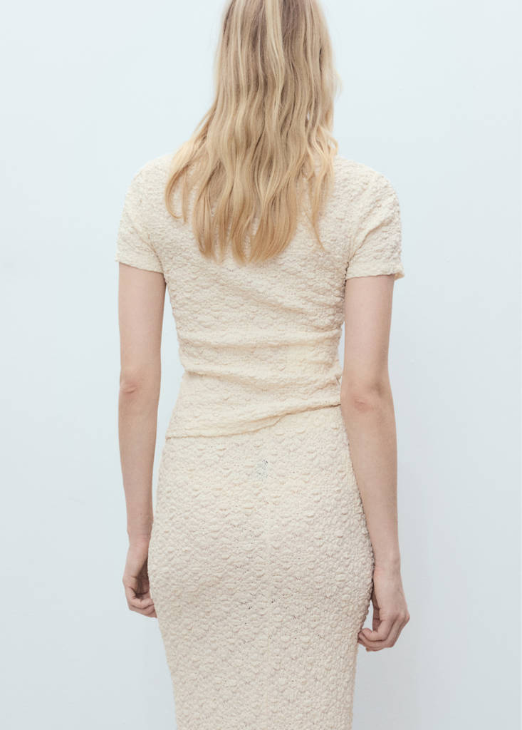Textured cotton-blend t-shirt — Ecru