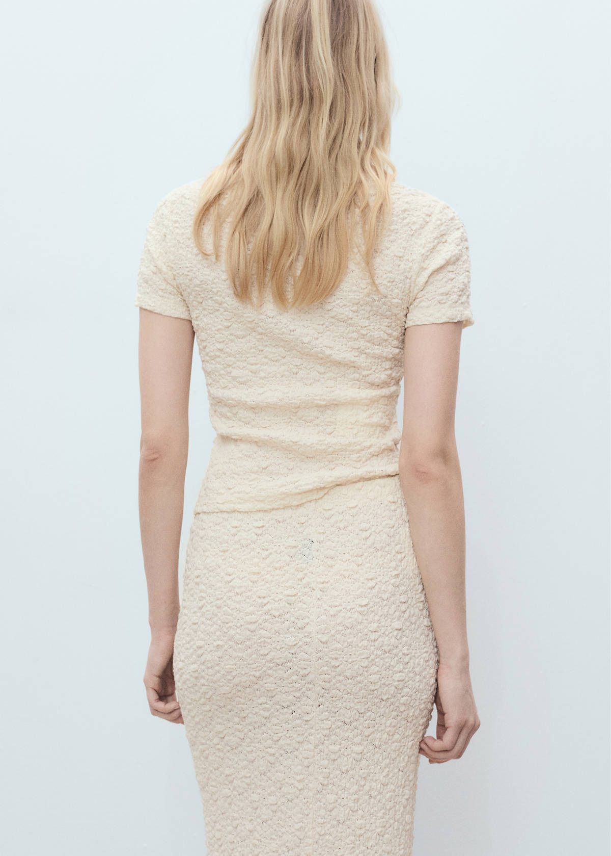 Textured cotton-blend t-shirt — Ecru