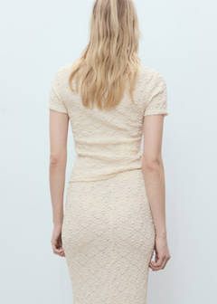 Textured cotton-blend t-shirt — Ecru 3