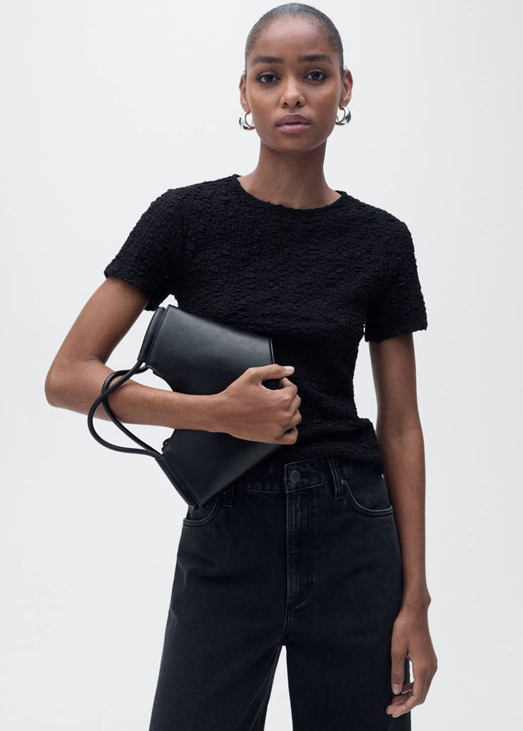 Textured cotton-blend t-shirt — Black