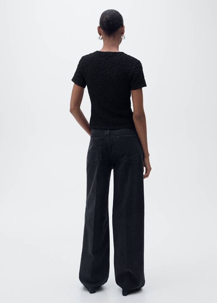 Textured cotton-blend t-shirt — Black