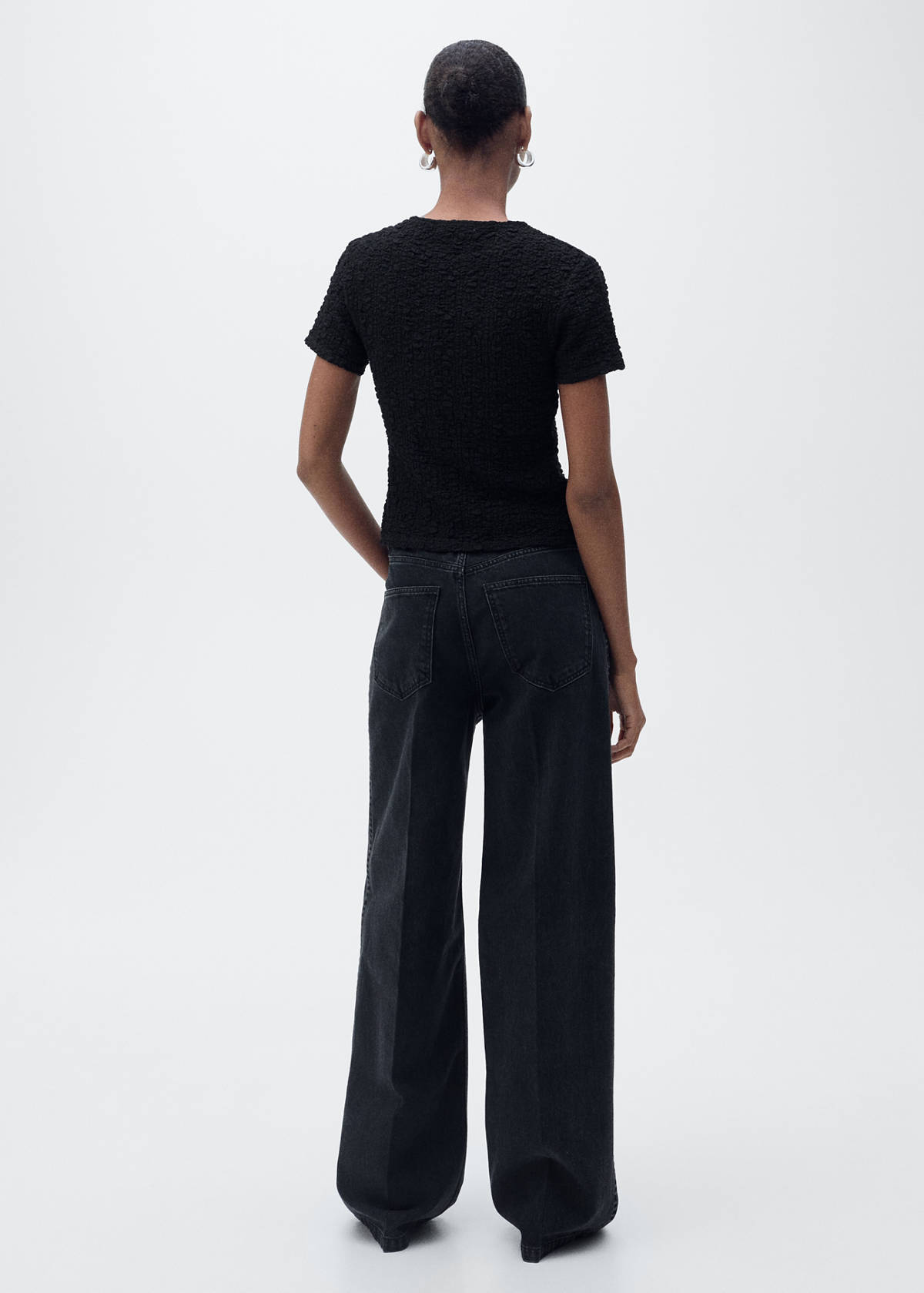 Textured cotton-blend t-shirt — Black