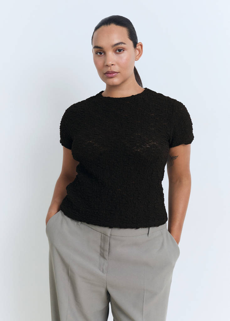 Textured cotton-blend t-shirt — Black