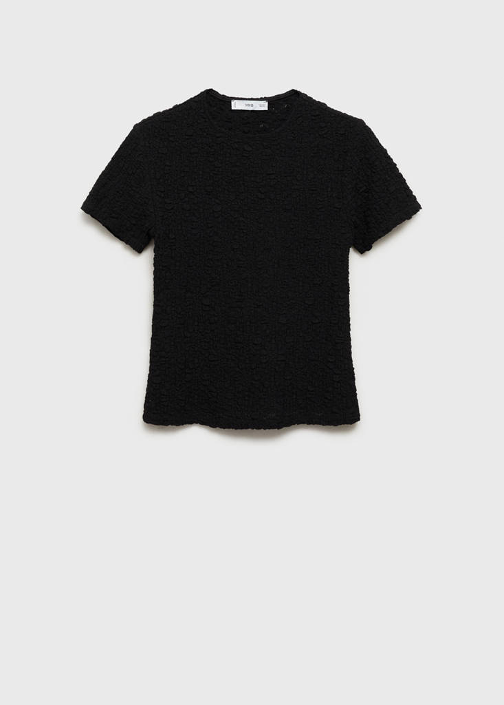 Textured cotton-blend t-shirt — Black