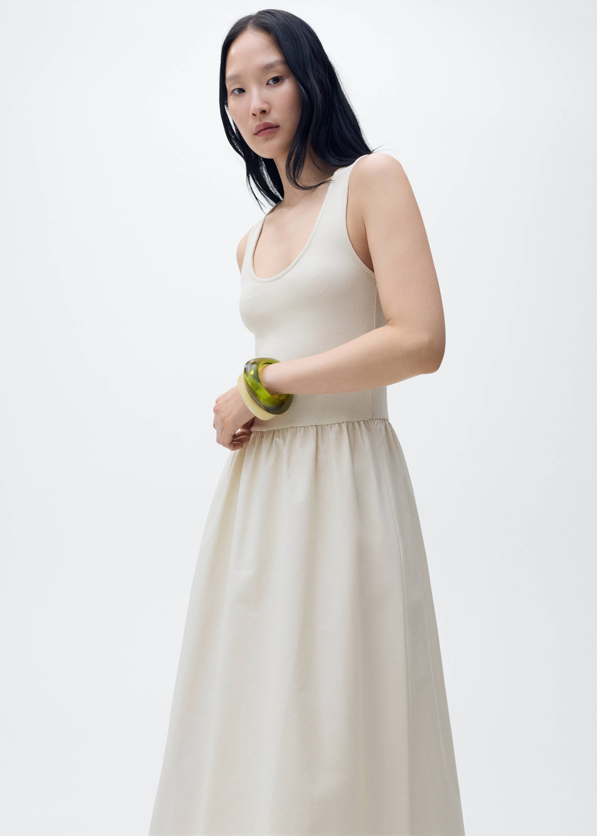 Flared dress in combined fabric - Medium plane