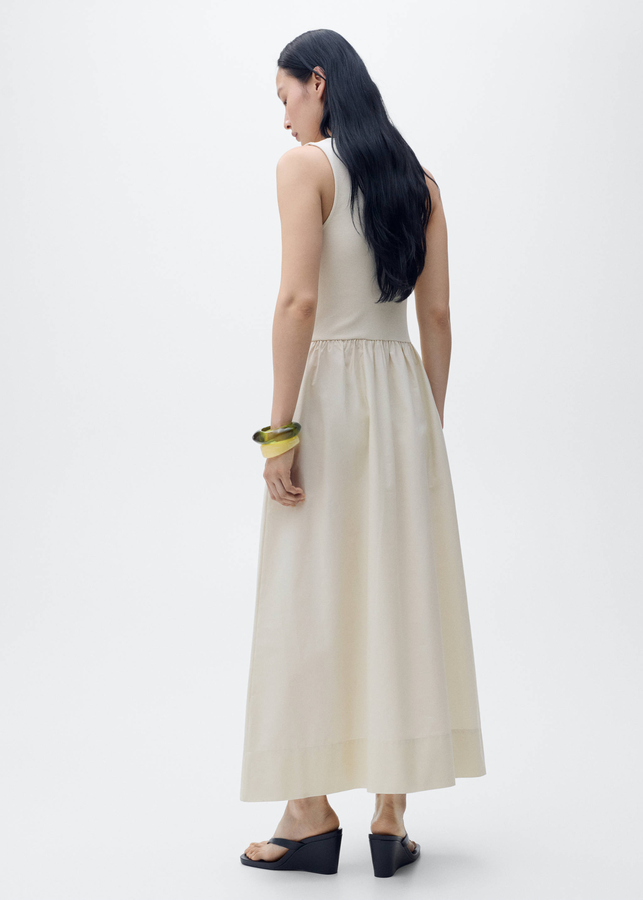 Flared dress in combined fabric - Reverse of the article