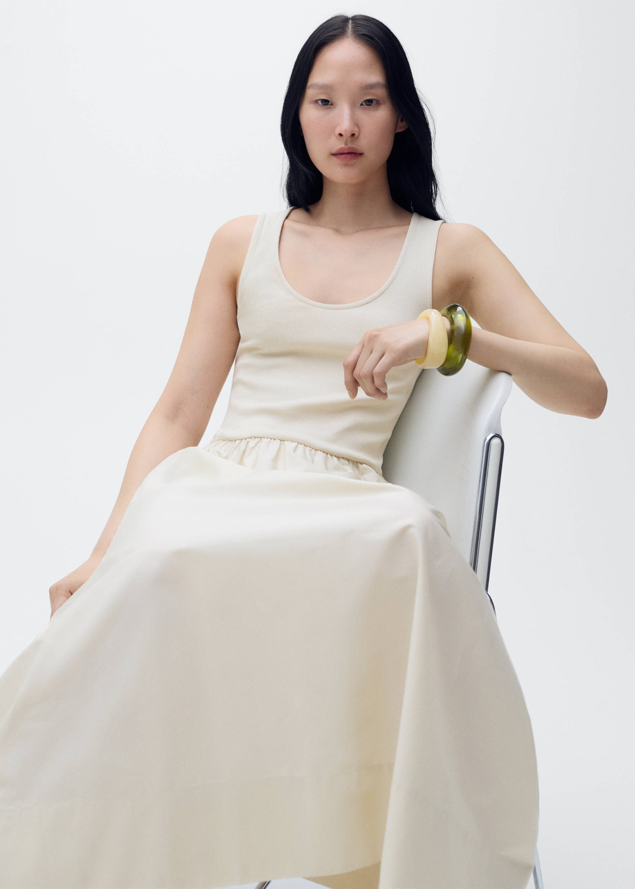 Flared dress in combined fabric - Details of the article 2