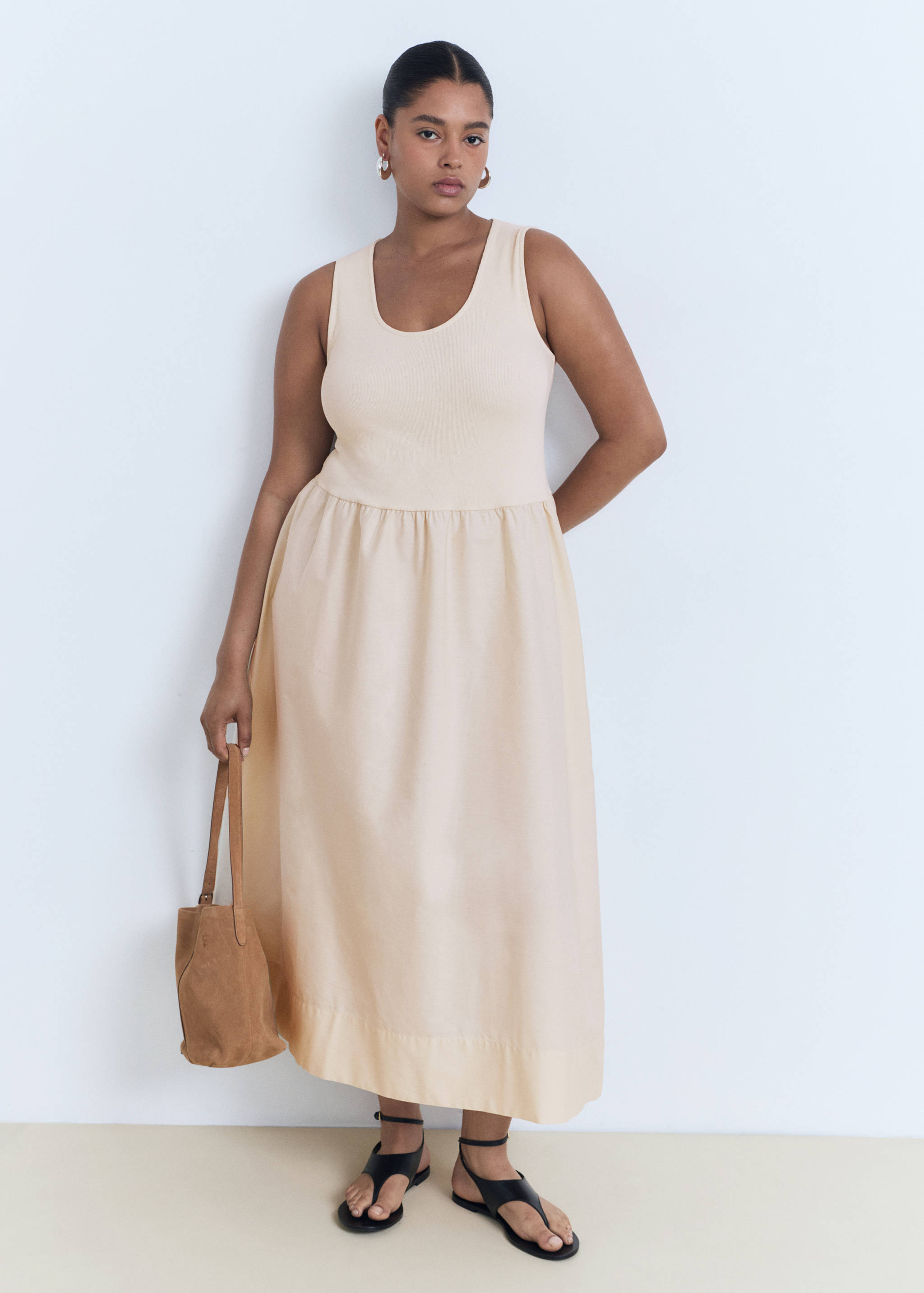 Flared dress in combined fabric - Details of the article 3