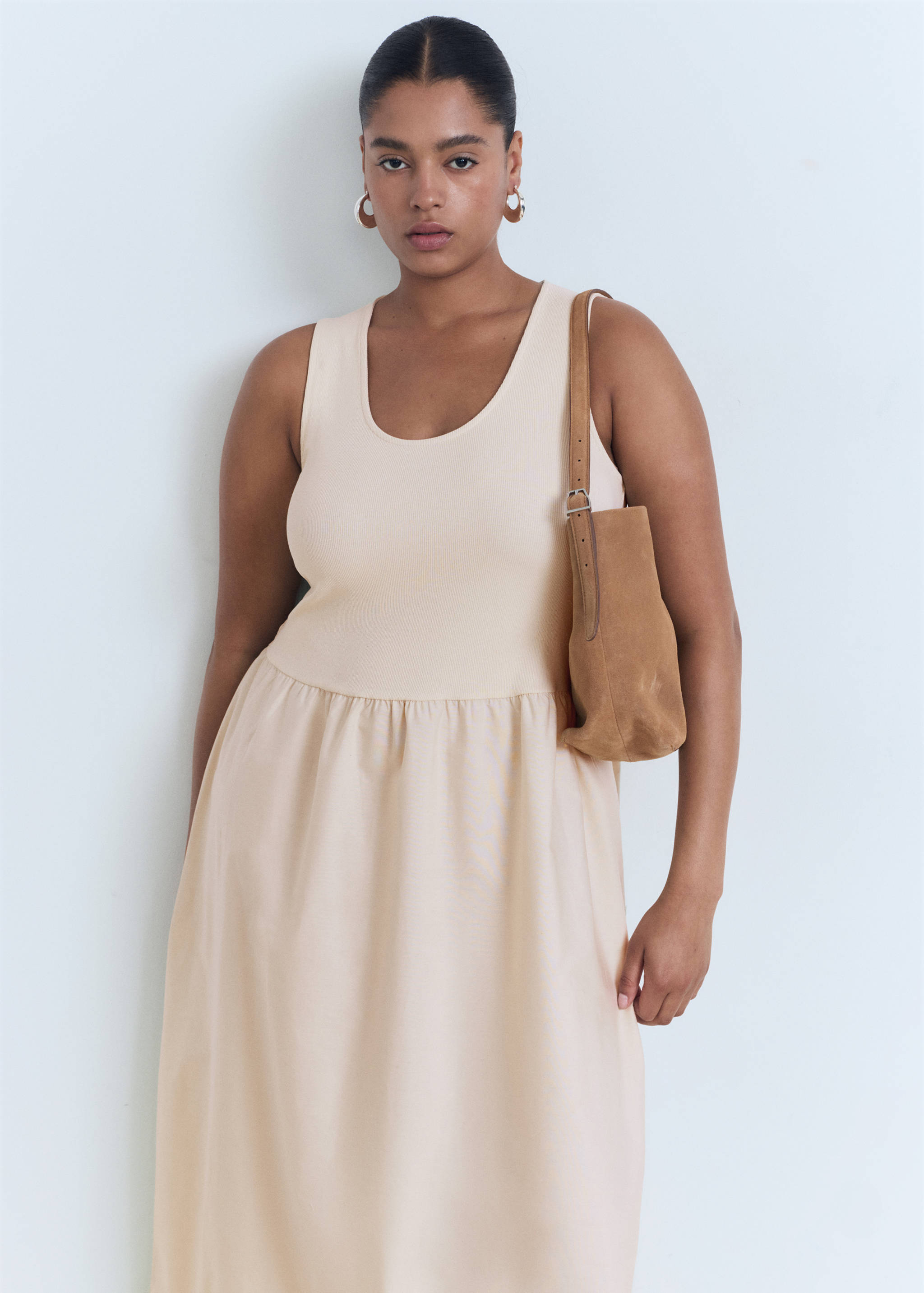 Flared dress in combined fabric - Details of the article 4