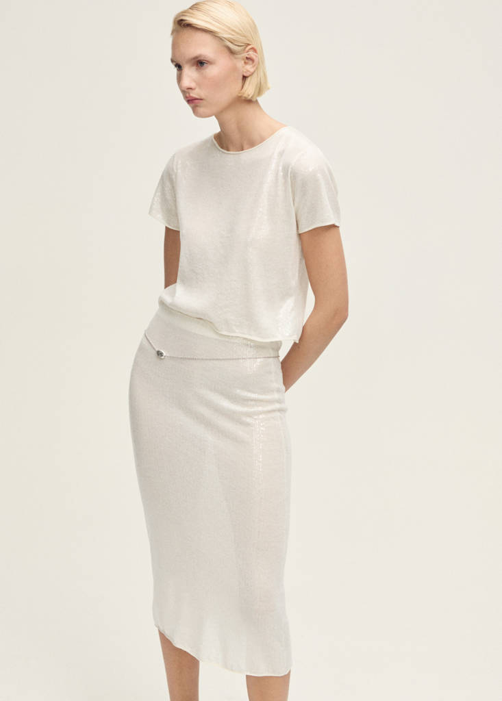 Knitted pencil knit with sequins — Vanilla