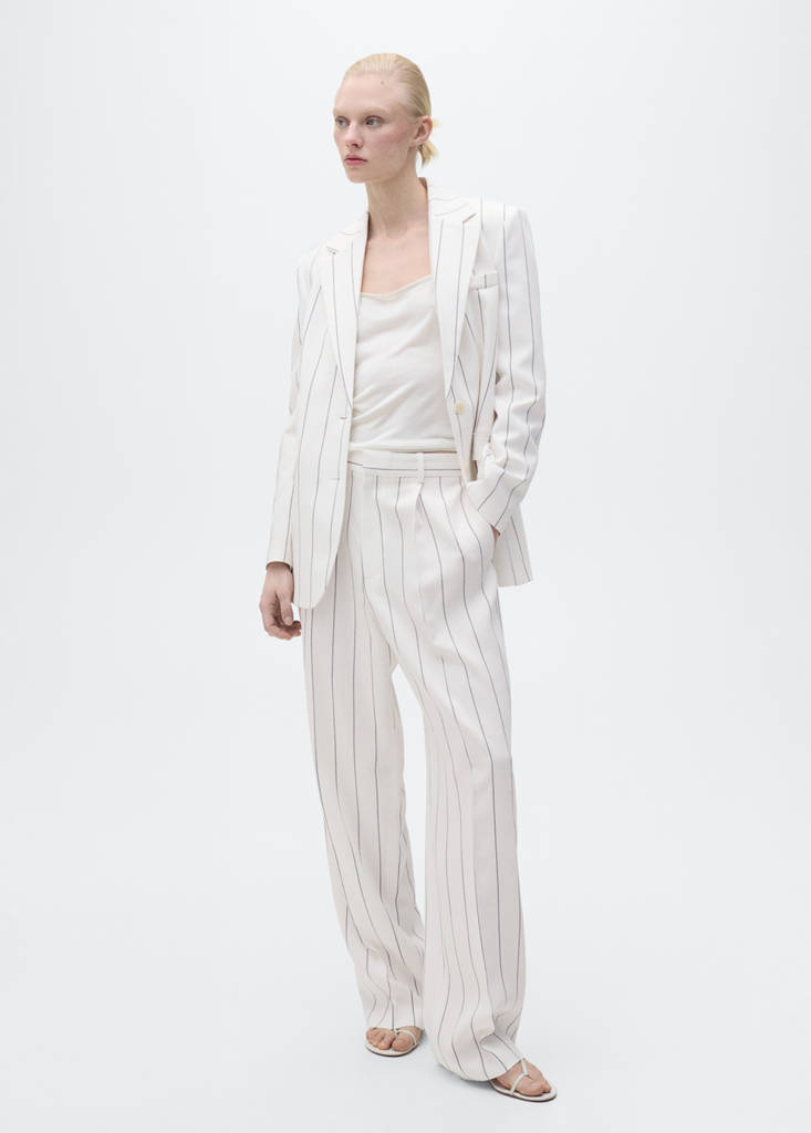 Striped suit trousers — White