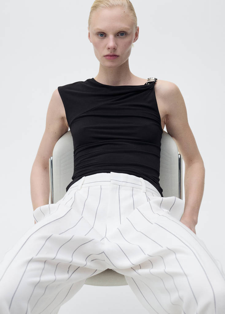 Striped suit trousers — White