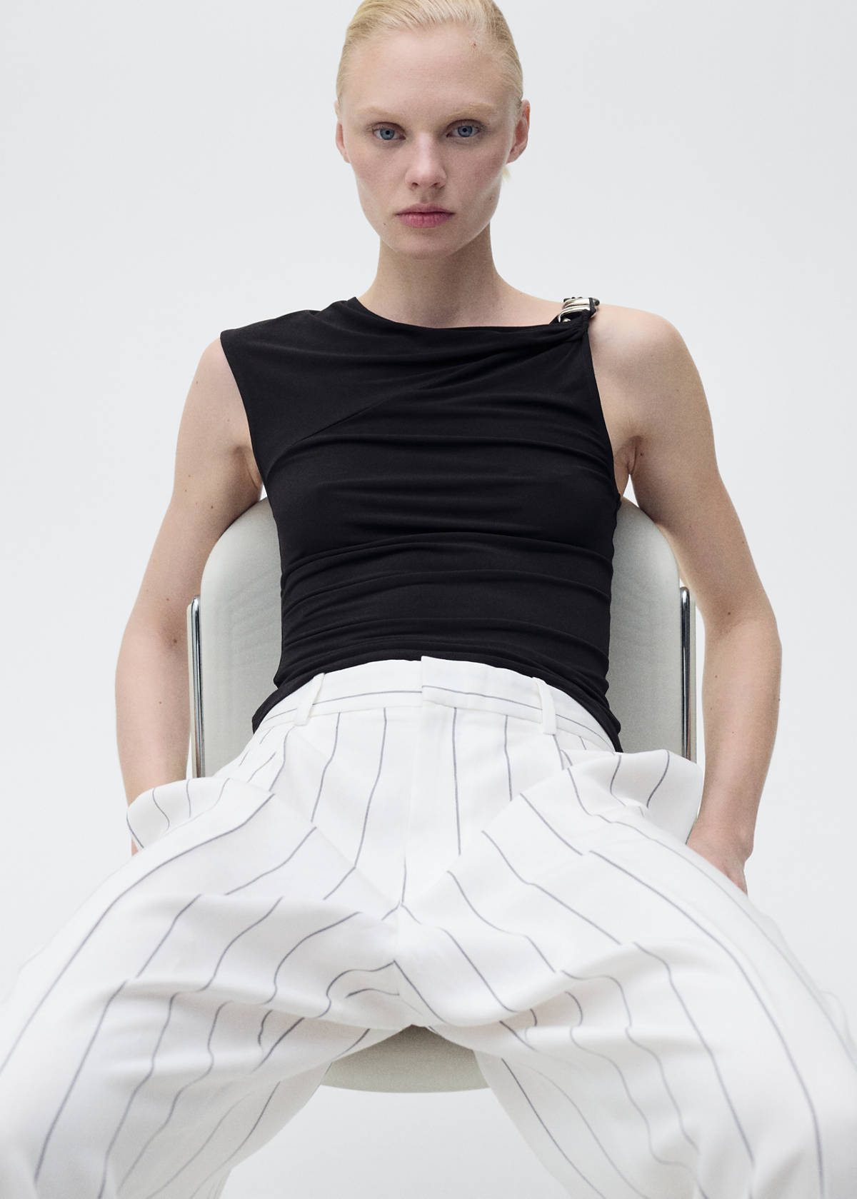 Striped suit trousers — White