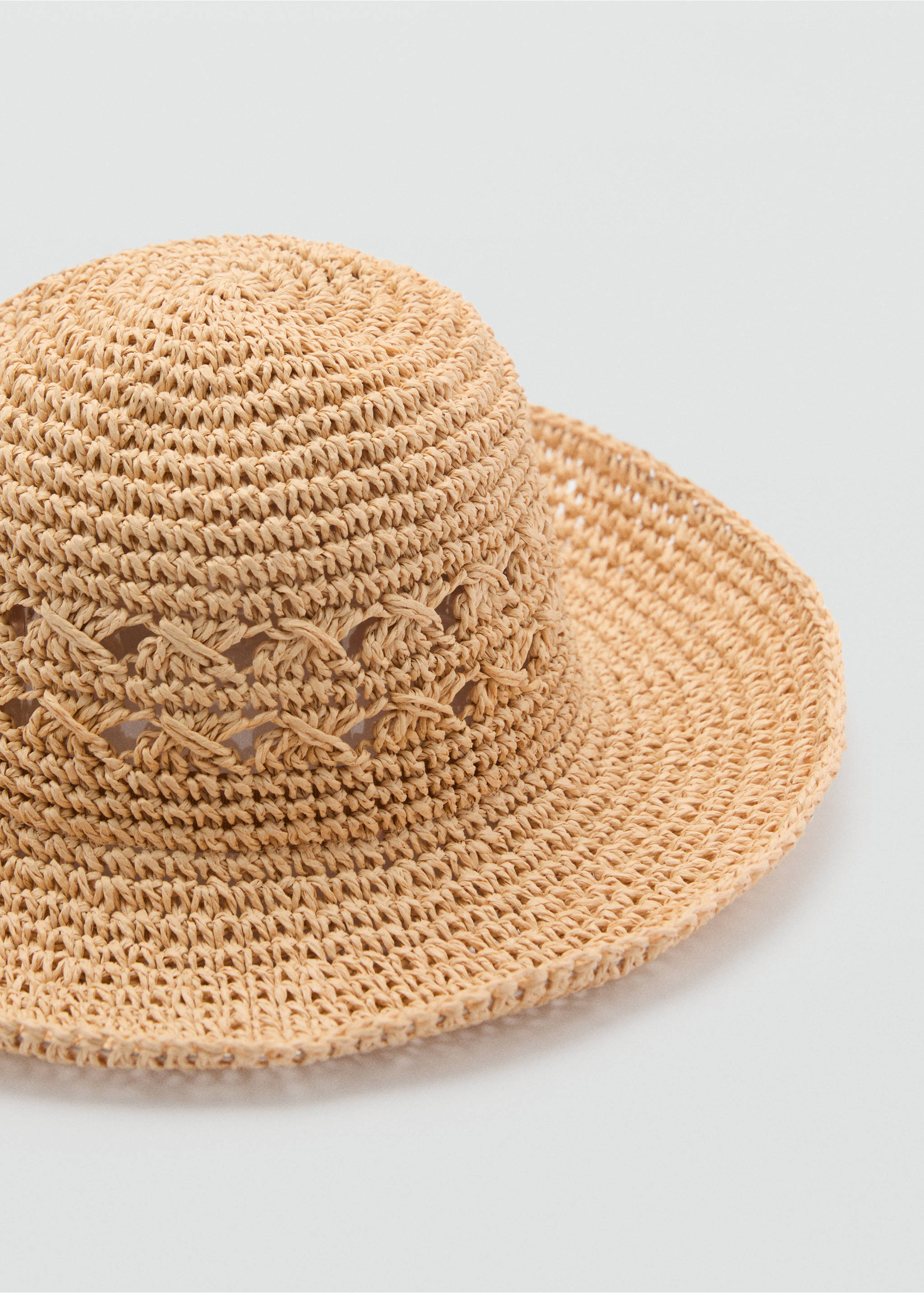 Natural fiber hat with lace details - Medium plane, Ecru. Ref: 87057670-00.