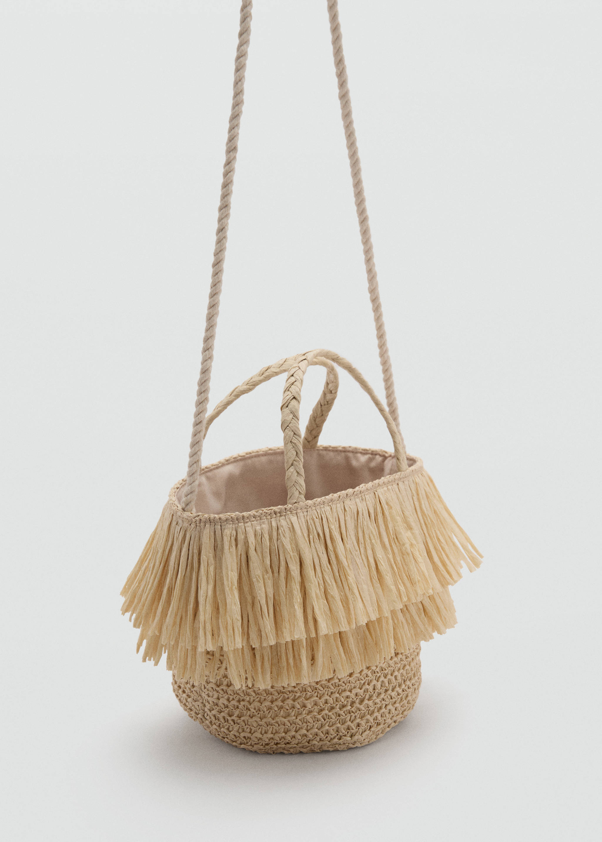 Fringed raffia bag - Medium plane