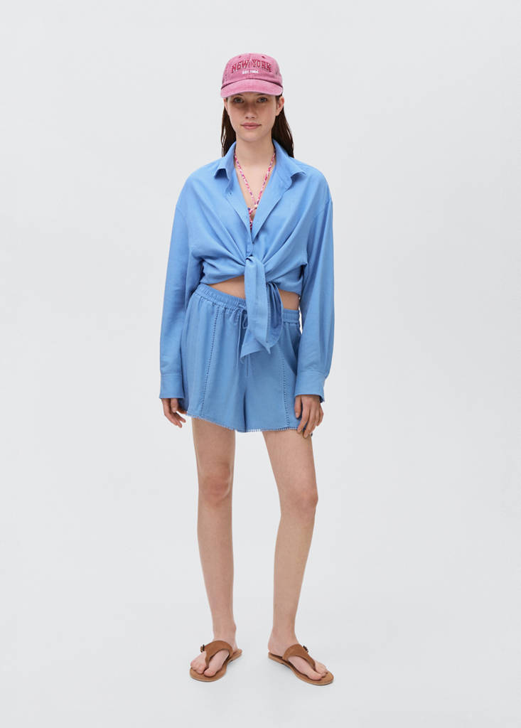 Linen shorts with drawstring — Sky Blue