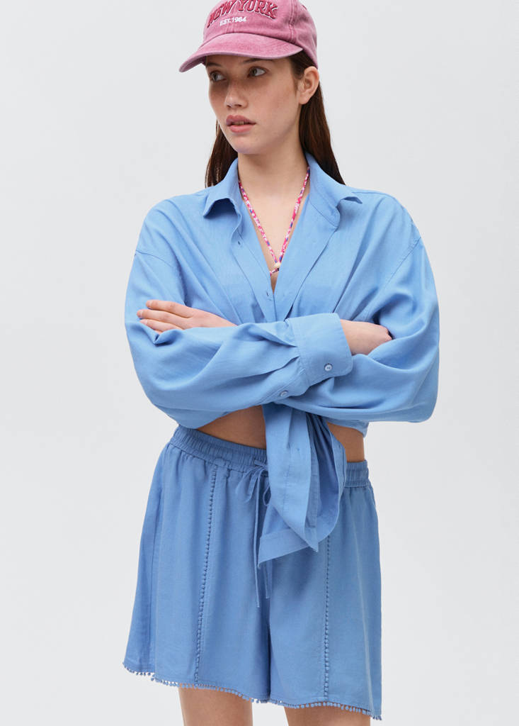 Linen shorts with drawstring — Sky Blue