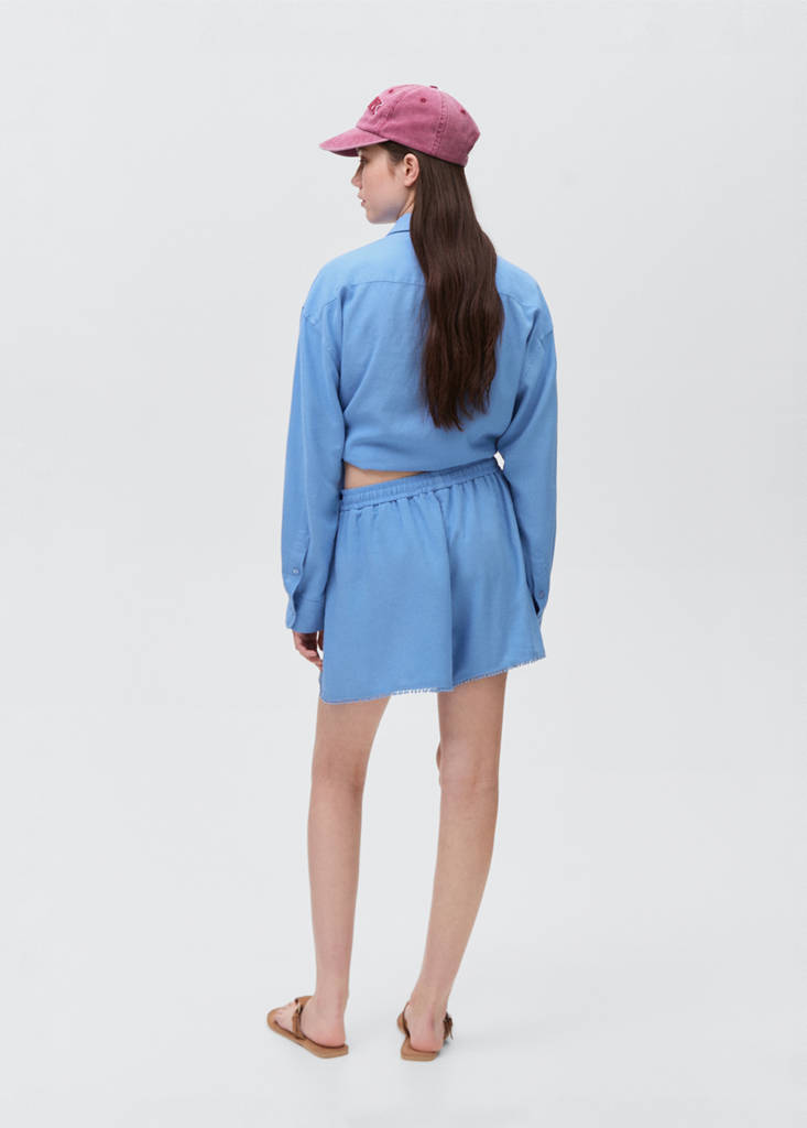 Linen shorts with drawstring — Sky Blue