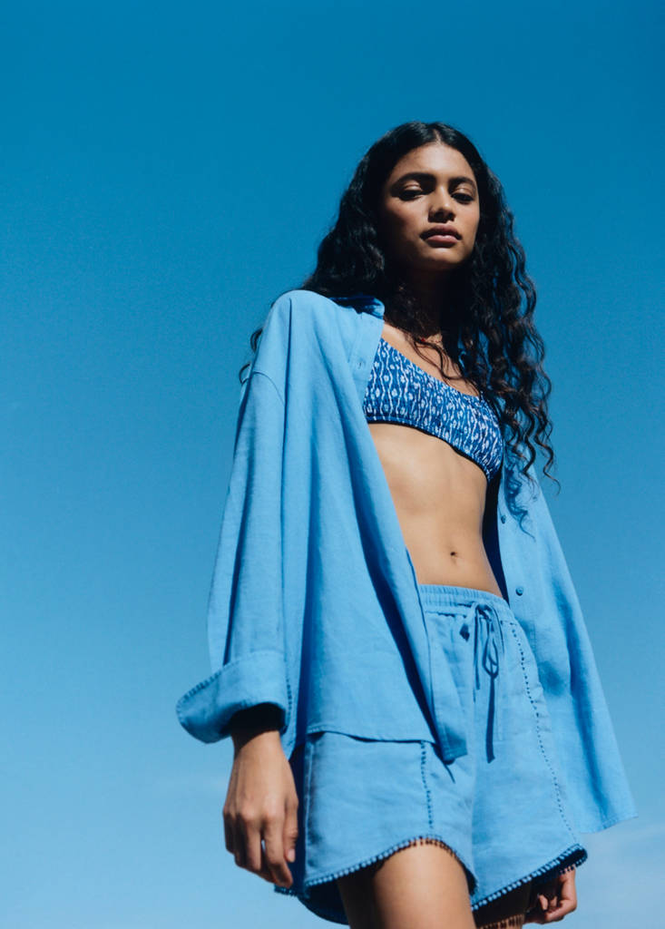 Linen shorts with drawstring — Sky Blue