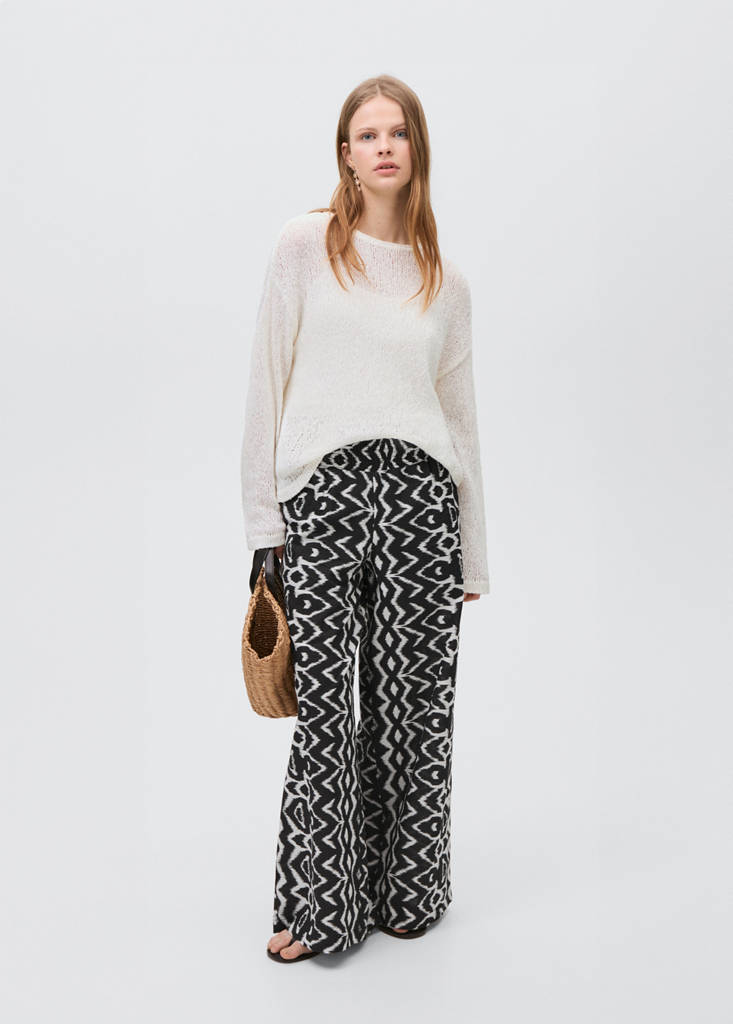 Printed straight trousers — Black