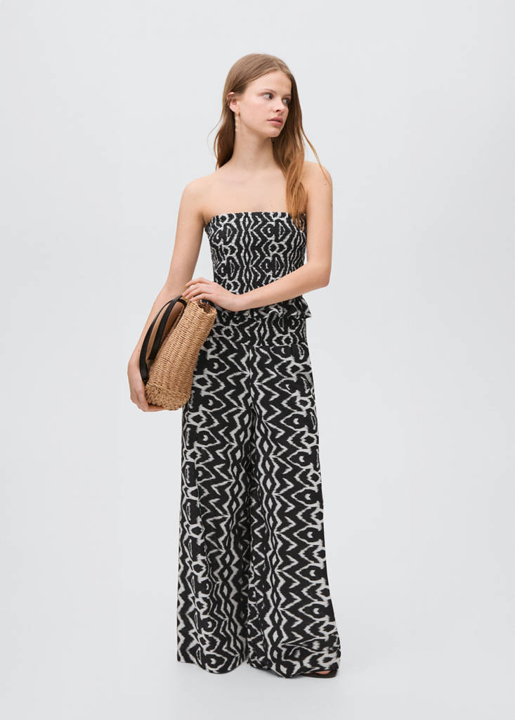 Printed straight trousers — Black