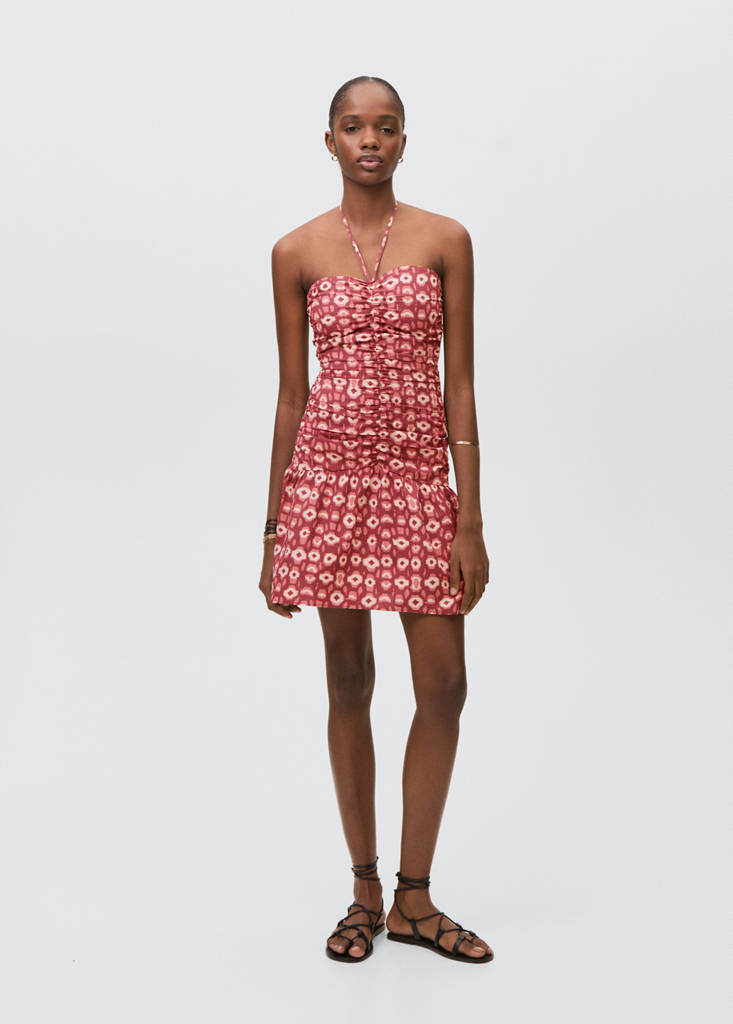 MANGO TEEN - Robe froncée imprimée rose pâle - M - Fille Teen